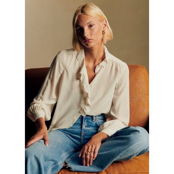 NWT Sezane Chlo Silk Shirt Ecru $130 size 34/2 US - Picture 1 of 12